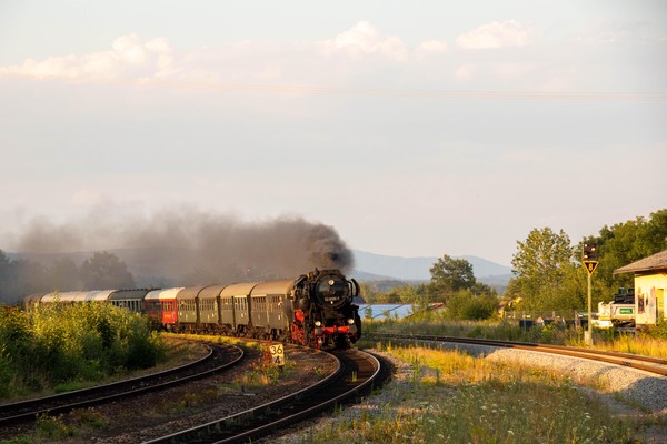 Dampfsonderzug in Roding mit BR 52